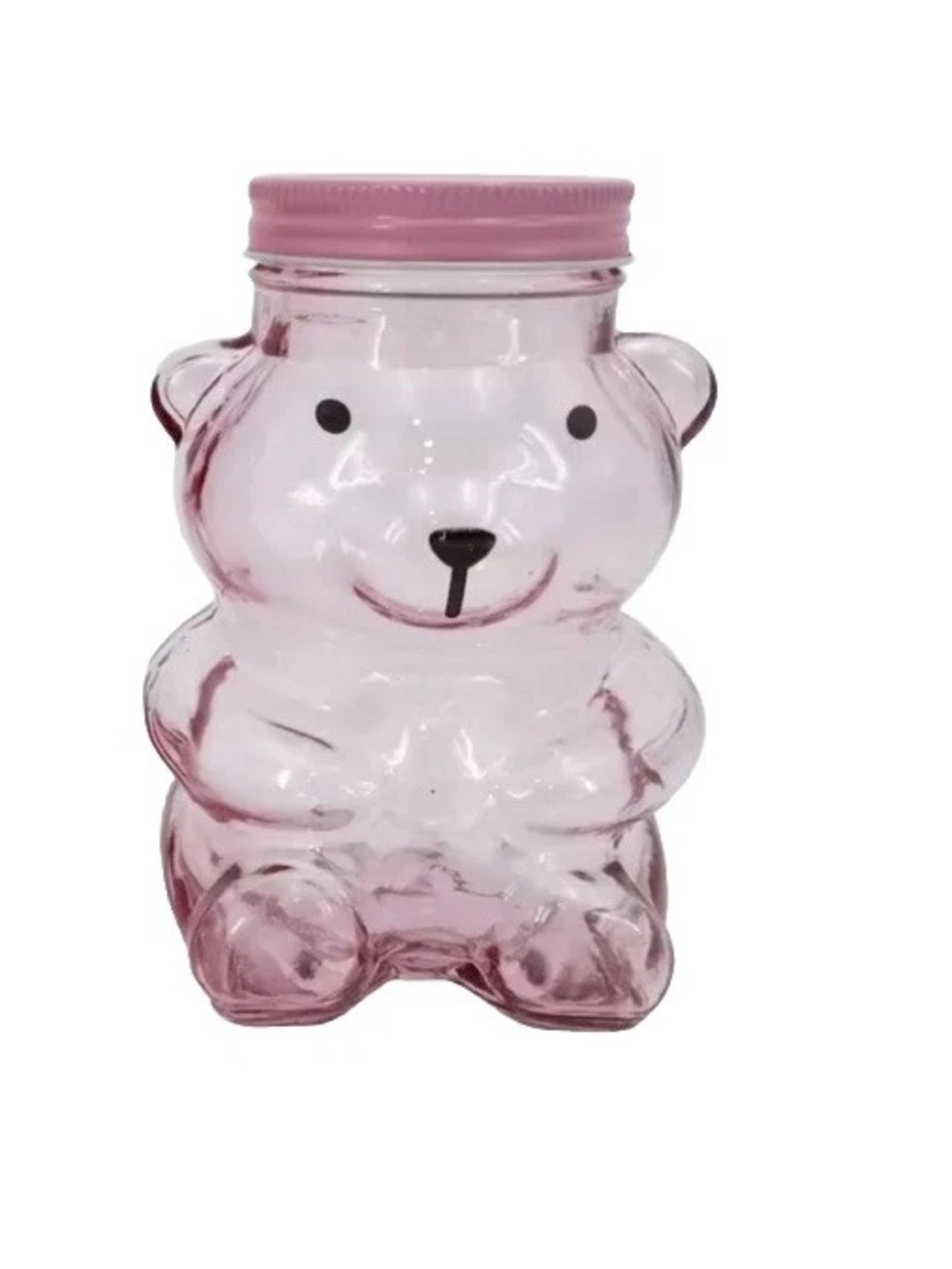 Valentines Day Bear Jar Pink Glass With Lid Teddy Bear 5" Tall NEW